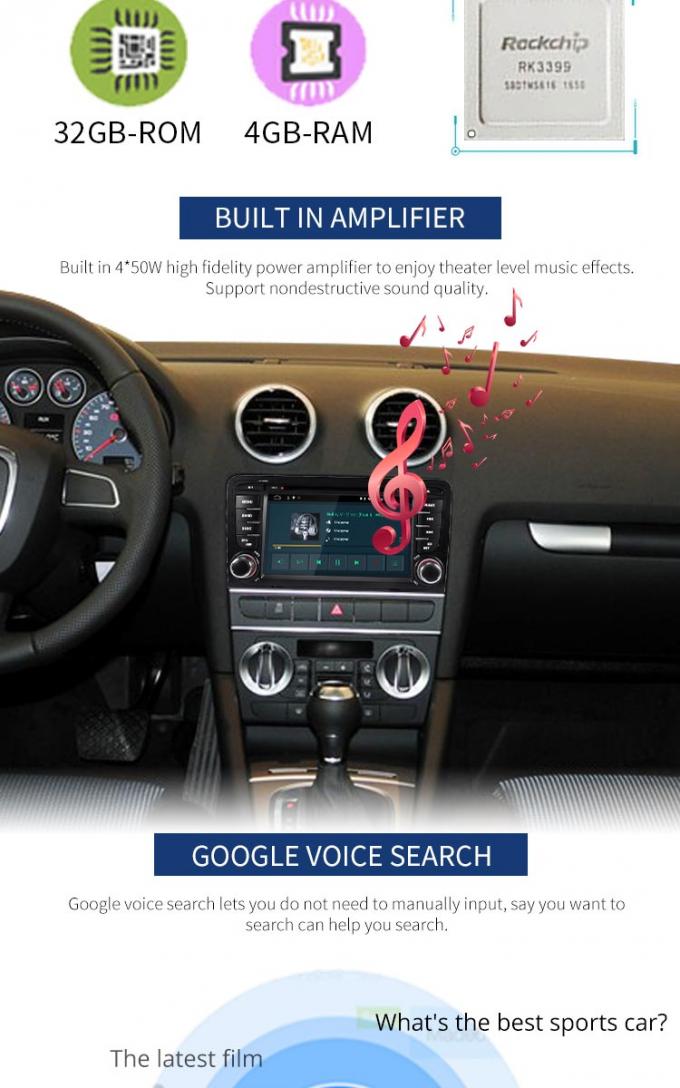 4+32G Audi BT GPS DVR 거울 연결을 가진 안드로이드 차 DVD 플레이어 붙박이 GPS